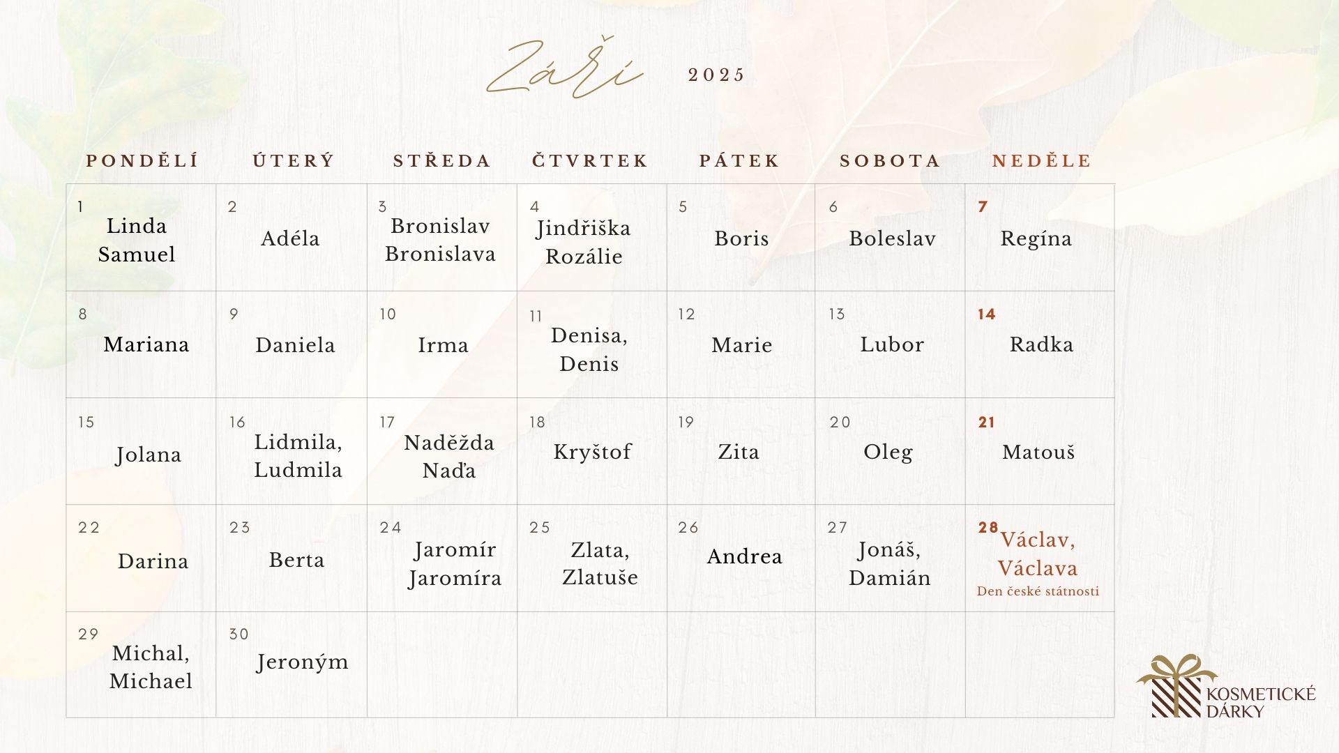 Kalendář září 2025